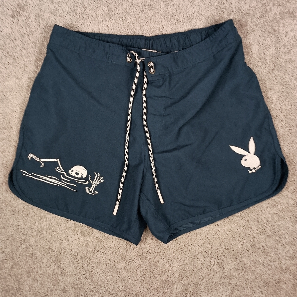Playboy By‎ PacSun Men's M Blue With White Embroidered Skull Shorts